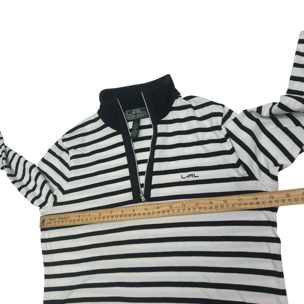 L-RL Lauren Active 1/4 Zip Mock Neck Stripe Top White Black Sz L Pickleball Golf - Picture 10 of 11